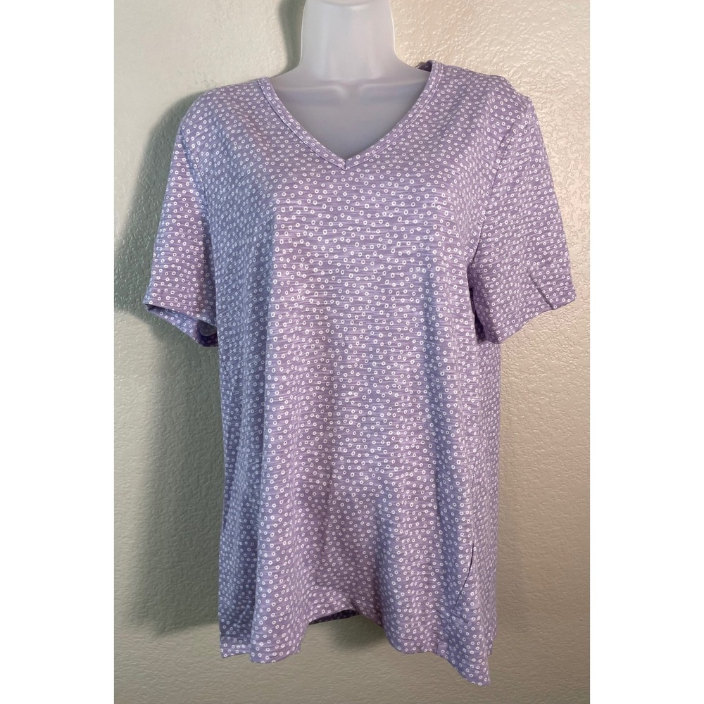 Chicos 2 US Large Tee Purple Cotton Modal V Neck Geometric Short Sleeve Top